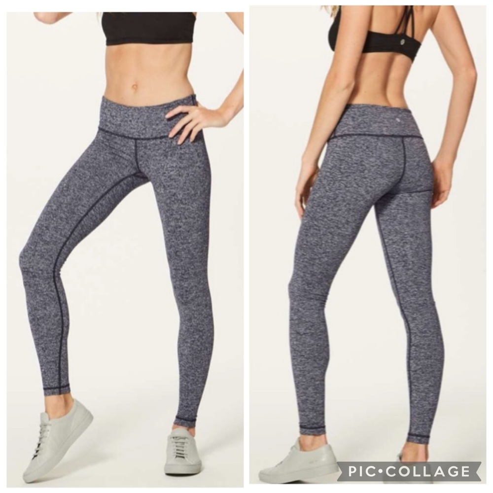 Lululemon Wunder Under Leggings Hi-Rise Heathered Gray Tights 4 Gym Workout